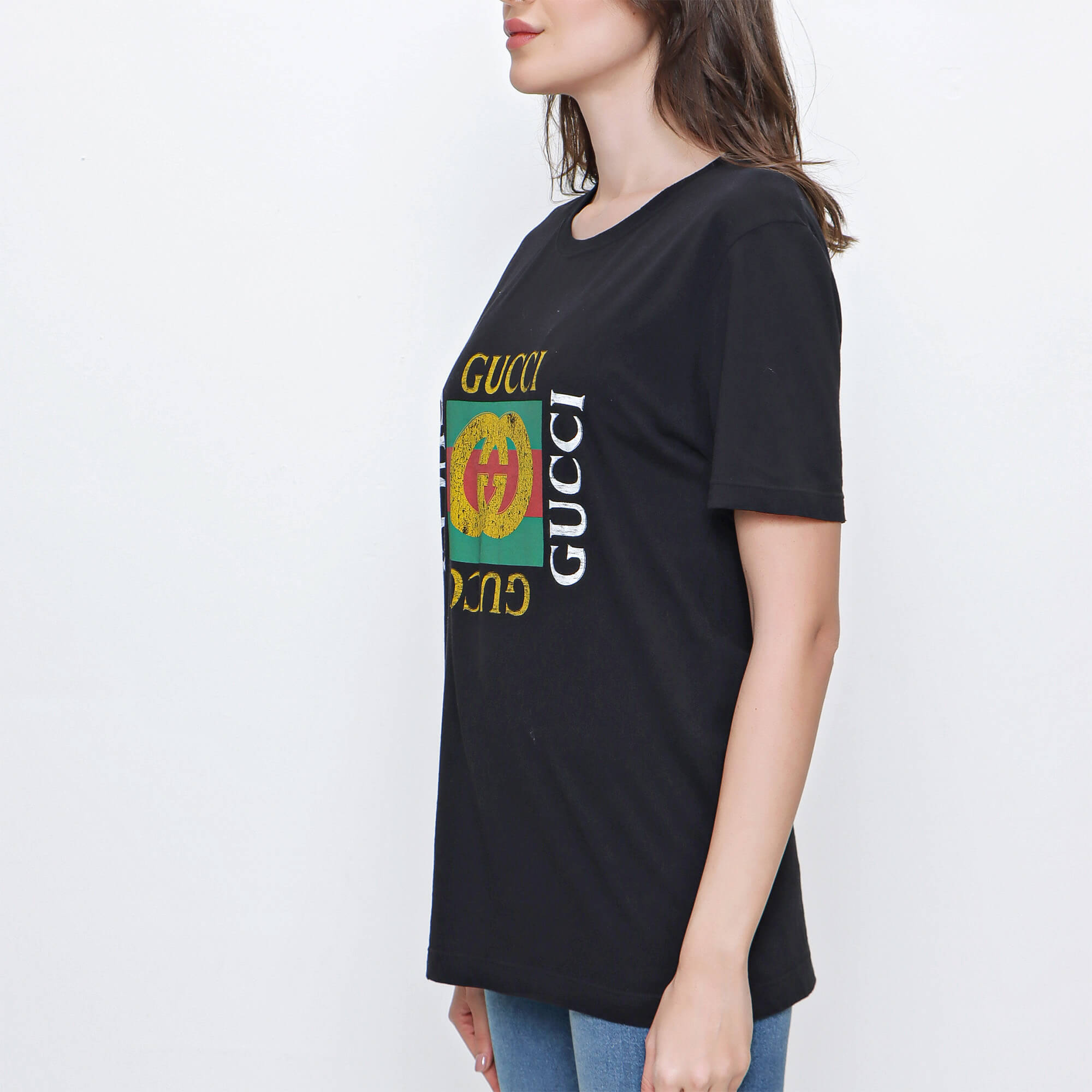 Gucci - Black Cotton Vintage Logo Print T shirt 